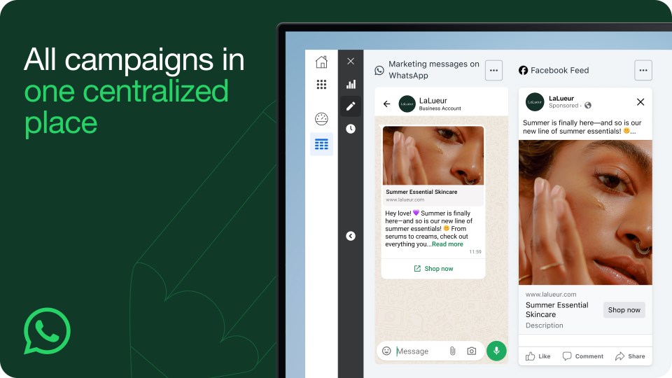 Image that reads: All campaigns in one centralized place and shows collages of Ads Manager