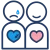 Icon representing emotional support, depicting two figures side by side, one with a teardrop and a broken heart, and the other with a smile and a whole heart, symbolizing the journey from grief to healing.