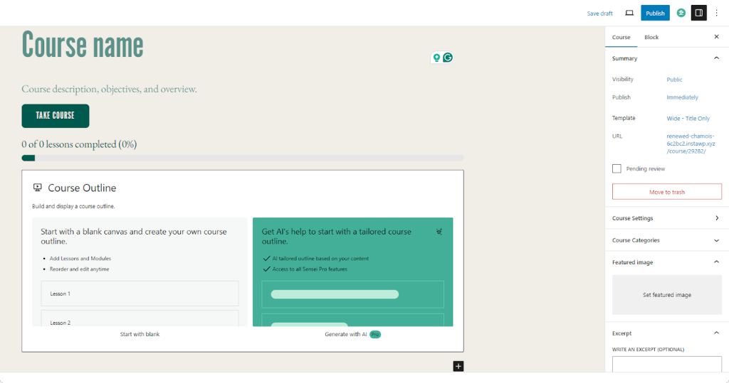 Course creation with Sensei LMS