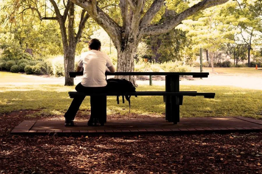 boy at picnic table
